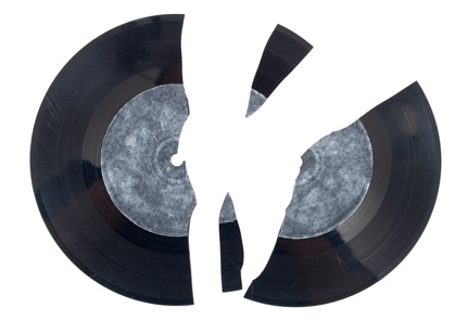 Vinyl record smashed to pieces