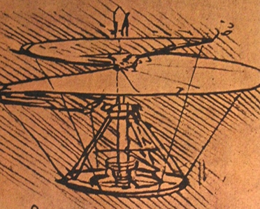 Leonardo's sketch of a helicopter flying machine