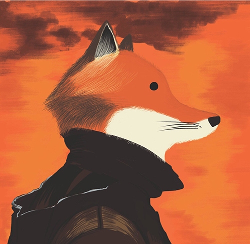 Illustration of Fox in the same pose and style as the album cover for Low by David Bowie