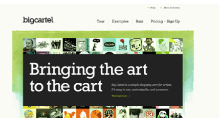 Screenshot of Big Cartel ecommerce for artists site