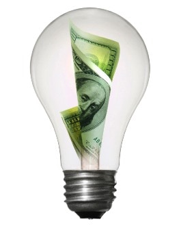 Lightbulb with dollar note filament