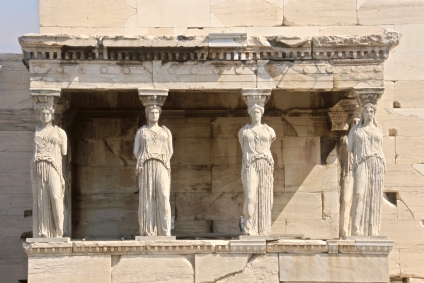 4 Caryatid statues supporting a roof in Athens