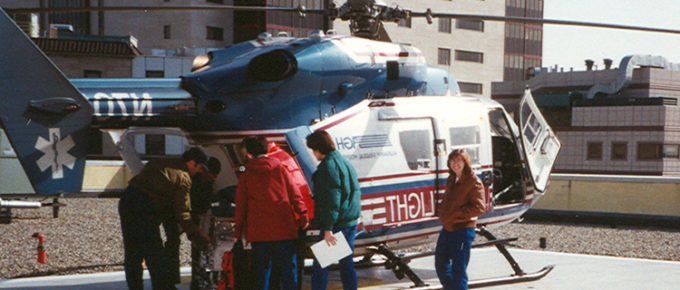 CJ Lyons boarding a helicopter on emergency callout as an ER doctor