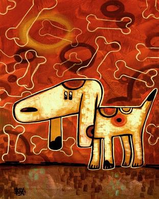 Painting of dog with bones