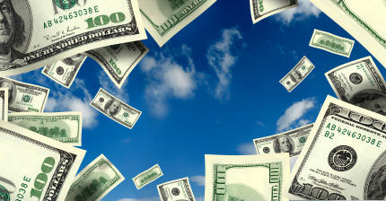 Blue sky being closed in by dollar bills