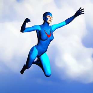Male superhero flying through the air