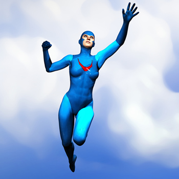 Female superhero flying through the air