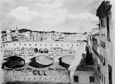 Pencil drawing of Ponte Vecchio