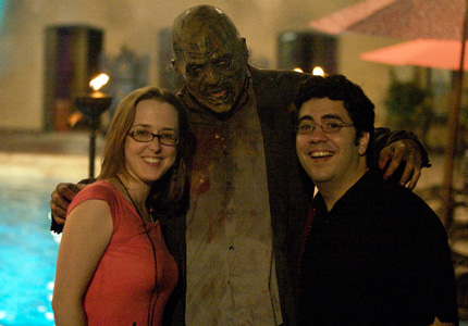 Joke and Biagio on set with zombie.